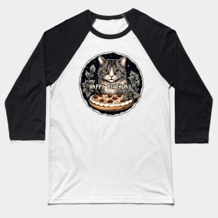 Cat Happy Birthday Cake Baseball T-Shirt